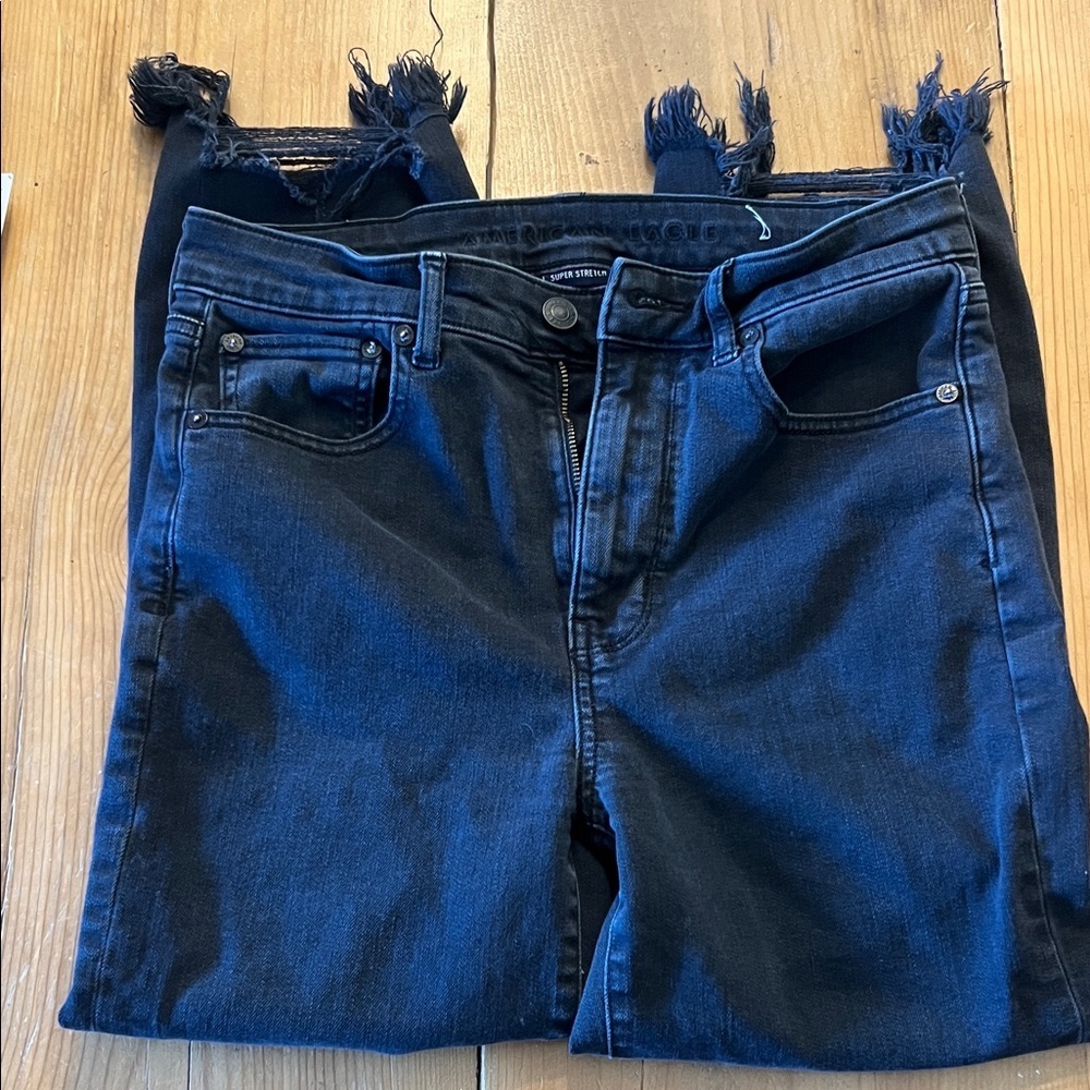American Eagle Outfitters Black Skinny Jeans with Frayed Hem